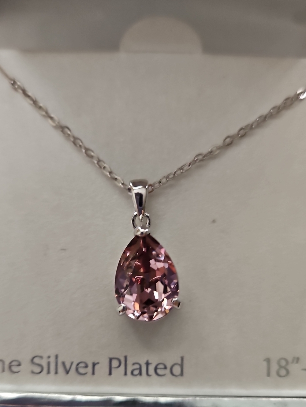 NWT Sterling Silver Pink Teardrop Pendant Necklace